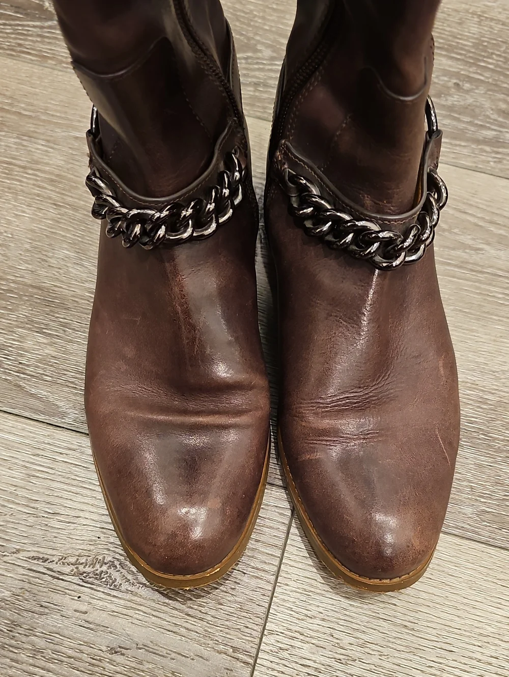 COACH Mabel Tall Brown Knee-High Riding Boots w/Chain Ankle Strap Leather Size 7